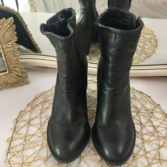 Steve Madden Earla Black Leather Chunky Heel Ankle Boots/Booties - Picture 3 of 8